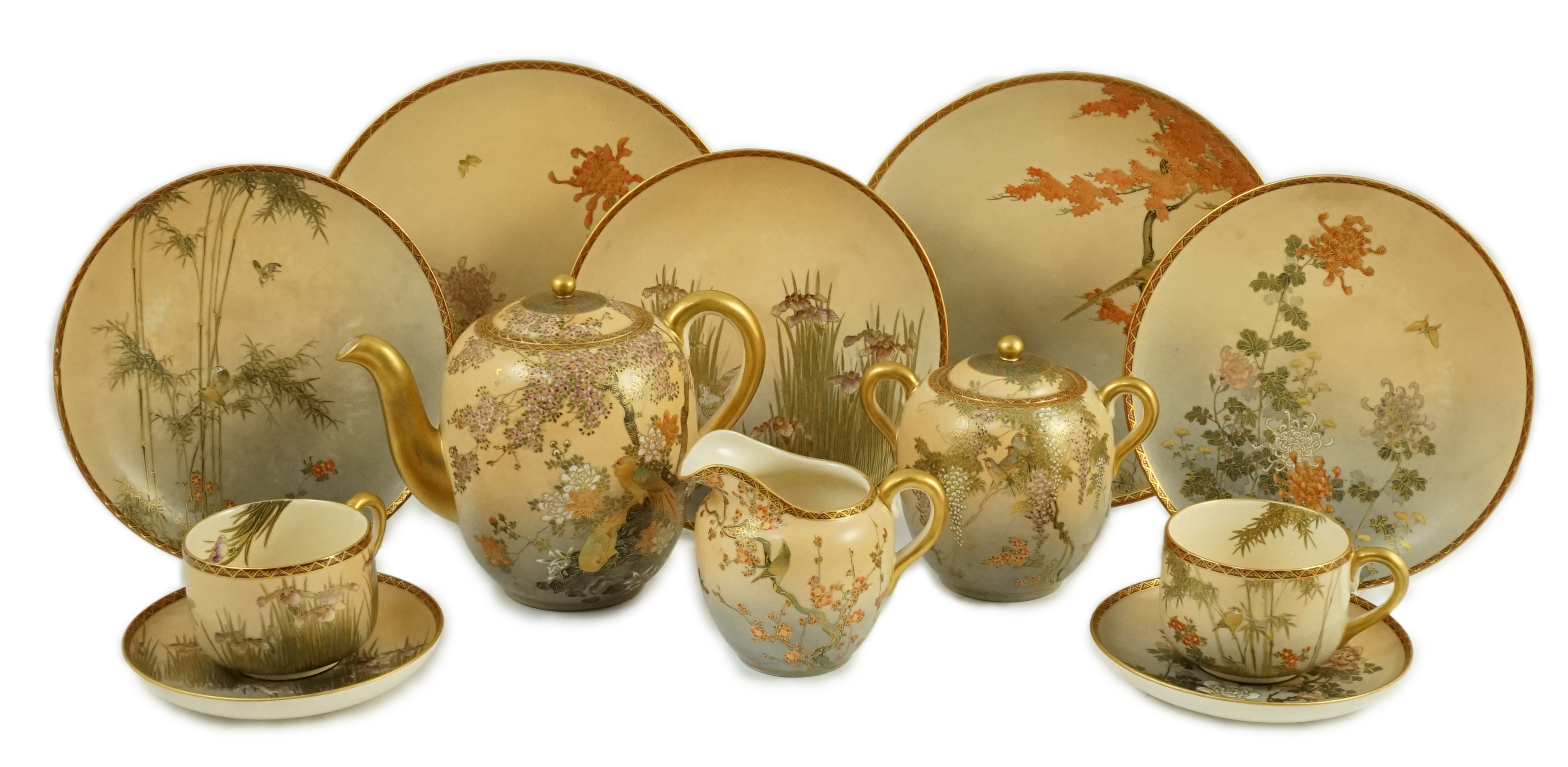 A Japanese Satsuma pottery teaset, signed Tashiro, early 20th century